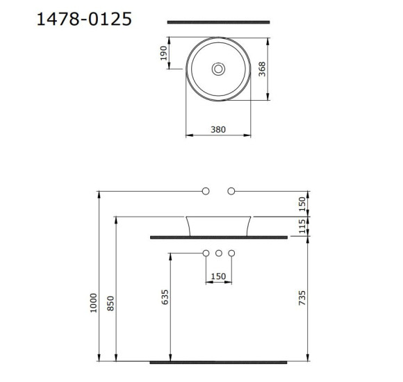 BOCCHI Sottile Slim Line (1478) pastatomas praustuvas, 380mm, pasirenkama spalva