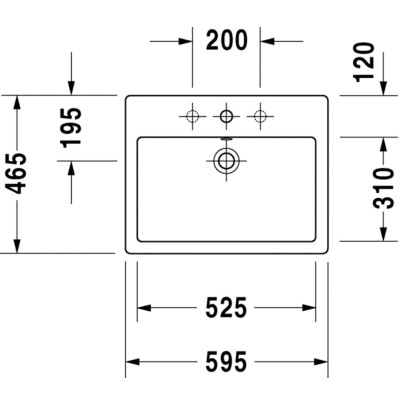 Duravit Vero pastatomas praustuvas su anga maišytuvui, 595x465