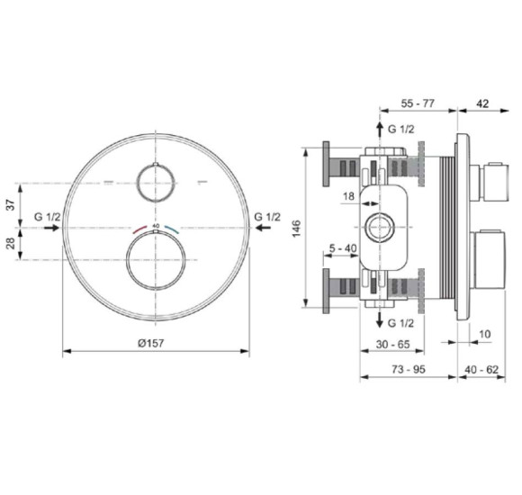 Ideal Standard Ceratherm T100 potinkinis termostatinis maišytuvas dušui/voniai, 2 krypčių (pasirenkama spalva)