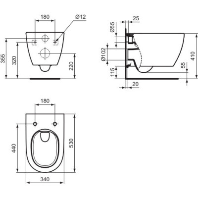 Ideal Standard i.Life O pakabinamas unitazas be dangčio (HydroTwist)