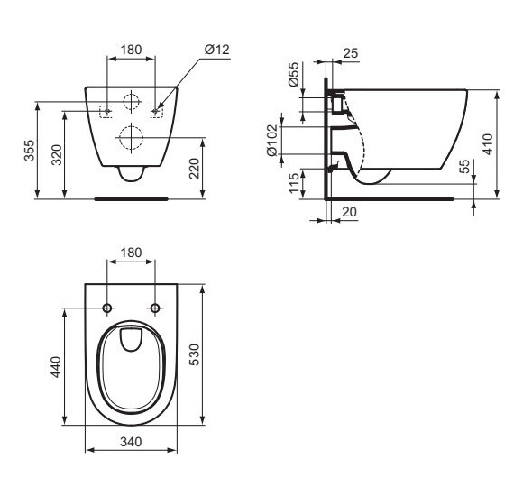 Ideal Standard i.Life O pakabinamas unitazas be dangčio (HydroTwist)