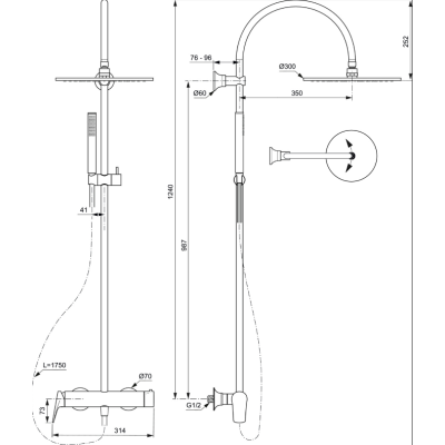 Ideal Standard La Dolce Vita Virštinkinė dušo sistema, 300mm dušo galva, pasirinkite spalvą
