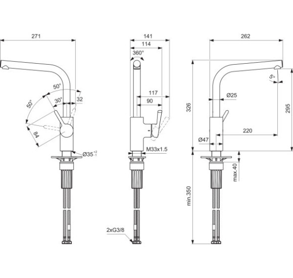 Ideal Standard Ceralife maišytuvas plautuvei, L formos