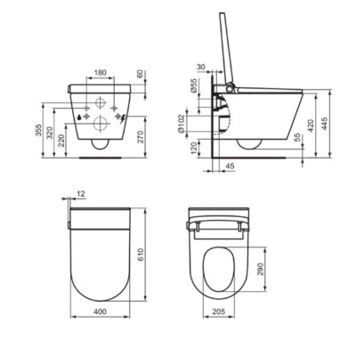 Ideal Standard i.life E išmanus klozetas su bide funkcija, "Soft Close" dangtis, RimLS technologija