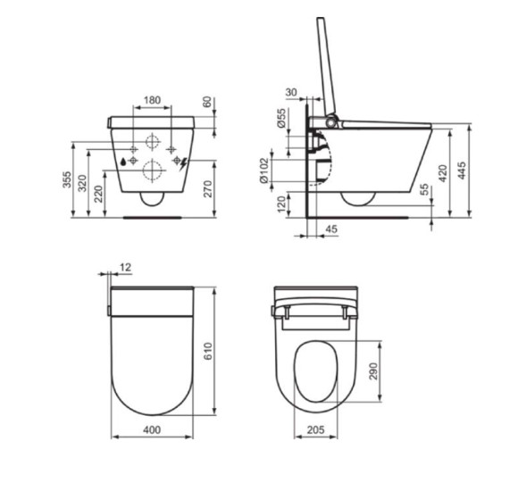 Ideal Standard i.life E išmanus klozetas su bide funkcija, "Soft Close" dangtis, RimLS technologija