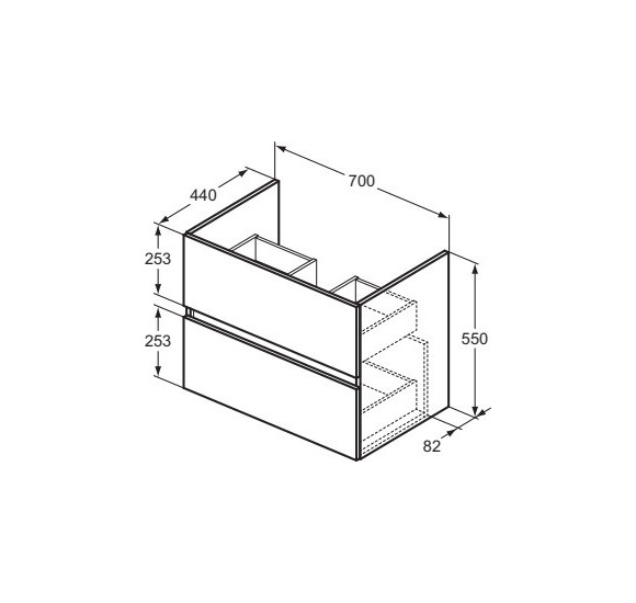 Komplektas: Ideal Standard Eurovit pakabinama vonios spintelė su praustuvu 70 cm, 2 stalčiai, "Soft Close" uždarymas