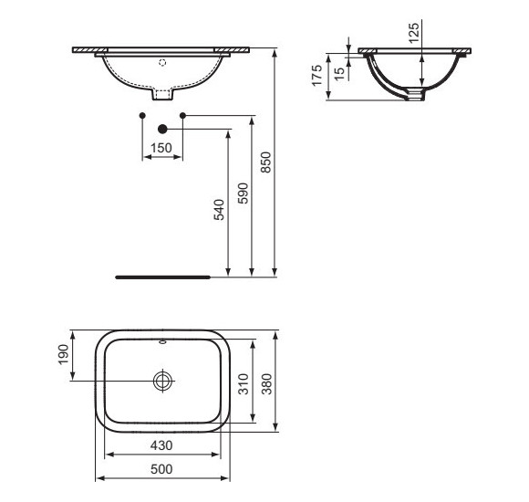Ideal Standard CONNECT montuojamas po stalviršiu praustuvas 500 x 380 x 175 mm