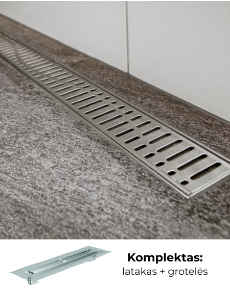 IŠPARDAVIMAS. ACO ShowerDrain M+ dušo latakas su nerūdijančio plieno grotelėmis Wave, 800 mm