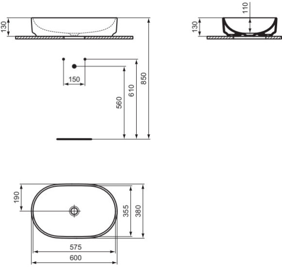 Ideal Standard i.life O ovalus praustuvas, montuojamas ant stalviršio, 600 x 400 mm