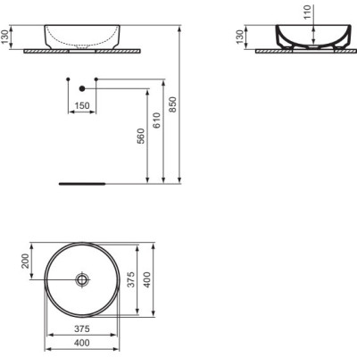 Ideal Standard i.life O apvalus praustuvas, montuojamas ant stalviršio, 400 mm