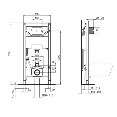 Ideal Standard PROSYS 120 M potinkinis WC rėmas unitazui su bide funkcija
