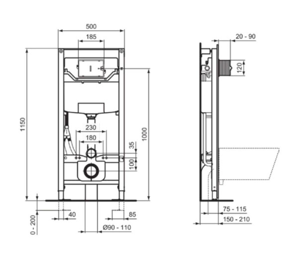 Ideal Standard PROSYS 120 M potinkinis WC rėmas unitazui su bide funkcija