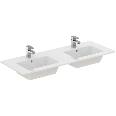 Ideal Standard Eurovit dvigubas montuojamas praustuvas 122 cm, su persipylimo anga, baltos blizgios spalvos