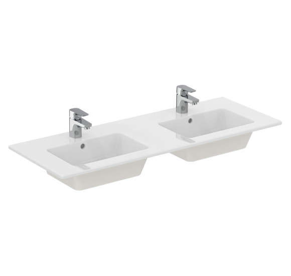 Ideal Standard Eurovit dvigubas montuojamas praustuvas 122 cm, su persipylimo anga, baltos blizgios spalvos