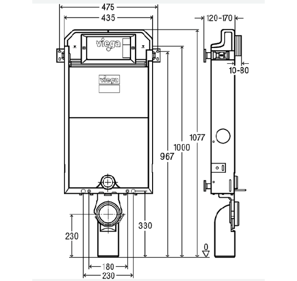 Viega Potinkinis WC bakelis,3-6 l. pakabinamai WC keramikai 1077 x 435 x 120