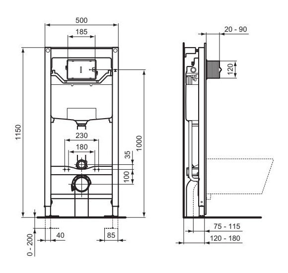 Ideal Standard PROSYS 120M Potinkinis WC rėmas, R020467