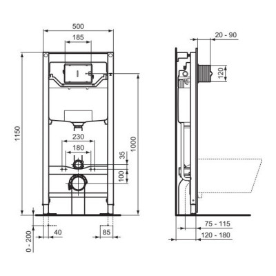 Ideal Standard Tesi "AquaBlade" pakabinamo klozeto komplektas 3in1 (Rėmas, mygtukas, klozetas)
