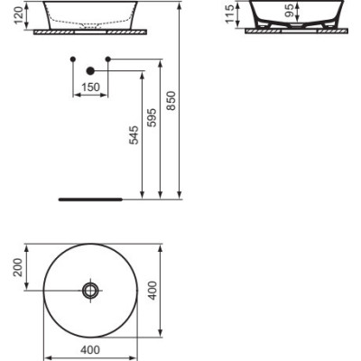 Ideal Standard Ypalyss apvalus ant stalviršio pastatomas praustuvas, 40 cm