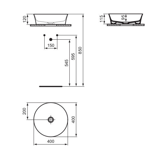 Ideal Standard Ypalyss apvalus ant stalviršio pastatomas praustuvas, 40 cm