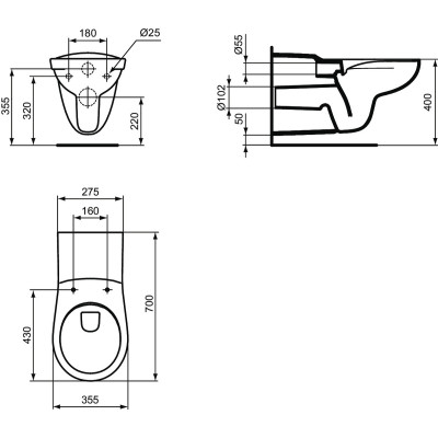 Ideal Standard Contour 21 pakabinamas klozetas asmenims su spec. poreikiais (RimLS)