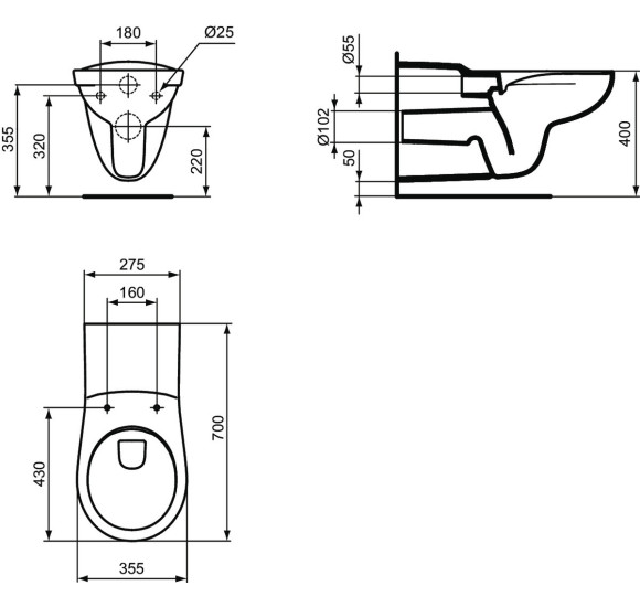 Ideal Standard Contour 21 pakabinamas klozetas asmenims su spec. poreikiais (RimLS)