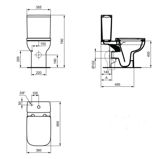 Ideal Standard i.life A pastatomo klozeto bakelis su pajungimu iš apačios
