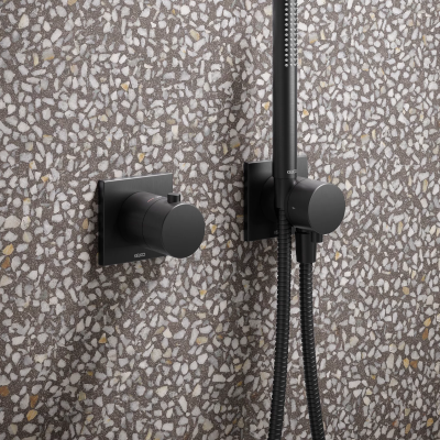 Keuco IXMO potinkinė termostatinė dušo sistema, 250 mm dušo galva, šlifuotas paviršius - juoda spalva