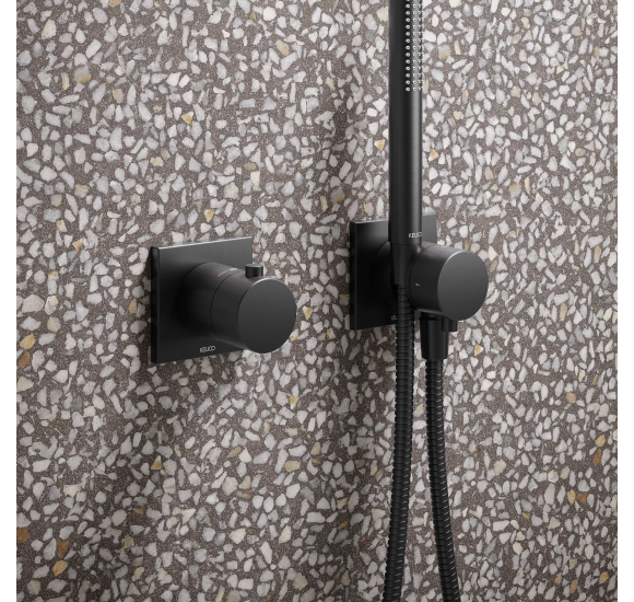 Keuco IXMO potinkinė termostatinė dušo sistema, 250 mm dušo galva, šlifuotas paviršius - juoda spalva