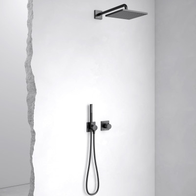 Keuco IXMO potinkinė termostatinė dušo sistema, 250 mm dušo galva, šlifuotas paviršius - juoda spalva