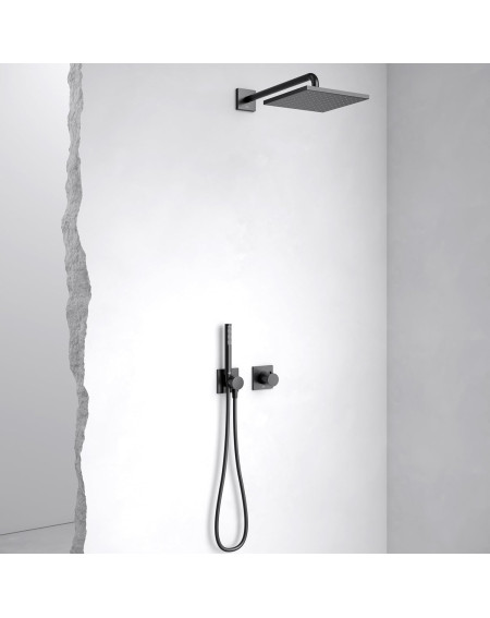 Keuco IXMO potinkinė termostatinė dušo sistema, 250 mm dušo galva, šlifuotas paviršius - juoda spalva