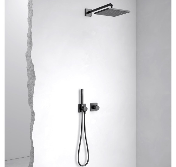 Keuco IXMO potinkinė termostatinė dušo sistema, 250 mm dušo galva, šlifuotas paviršius - juoda spalva