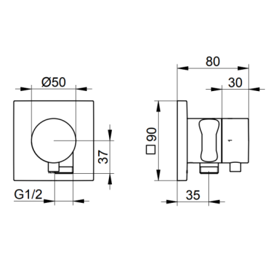 Keuco IXMO potinkinė termostatinė dušo sistema, 250 mm dušo galva, šlifuotas paviršius - juoda spalva