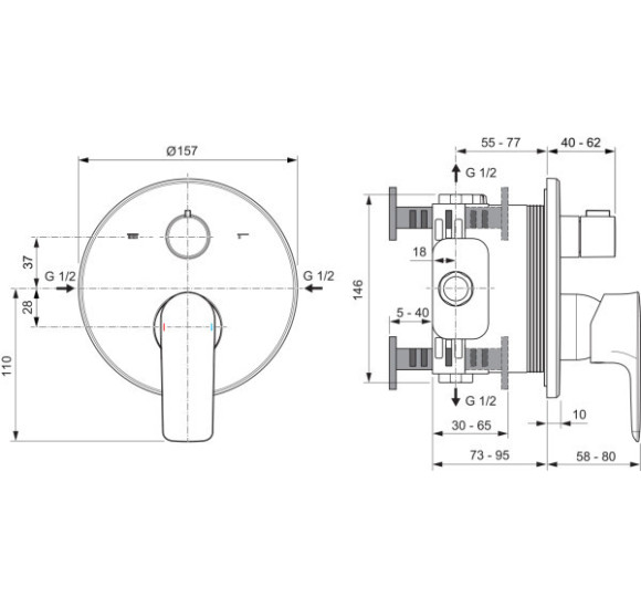 Ideal Standard Connect Air potinkinis dušo/vonios maišytuvas, 2 krypčių, PVD danga