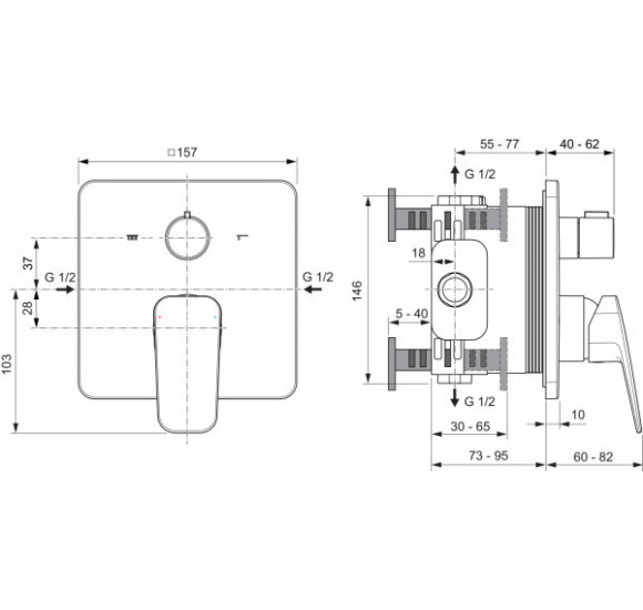 Ideal Standard Ceraplan potinkinis dušo/vonios maišytuvas, 2 krypčių