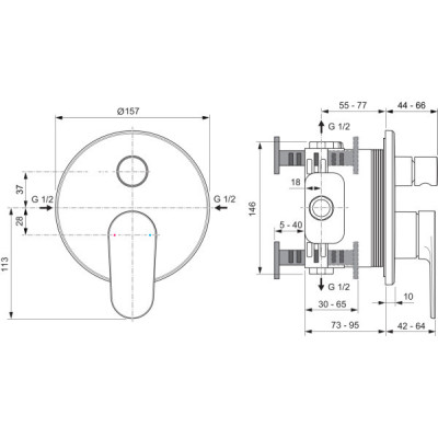 Ideal Standard Cerafine O Nuovo potinkinis dušo/vonios maišytuvas, 2 krypčių, automatinis diverteris