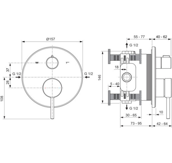 Ideal Standard Ceraline Nuovo potinkinis dušo/vonios maišytuvas, 2 krypčių