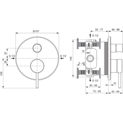 Ideal Standard Ceraline Nuovo potinkinis dušo/vonios maišytuvas, 2 krypčių, automatinis diverteris