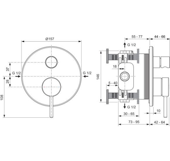 Ideal Standard Ceraline Nuovo potinkinis dušo/vonios maišytuvas, 2 krypčių, automatinis diverteris