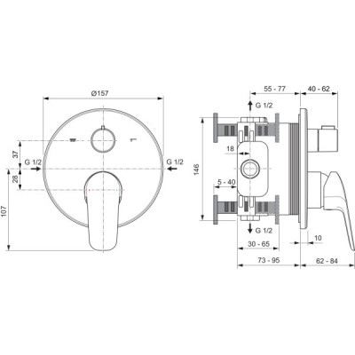 Ideal Standard Ceraflex 2027, potinkinis maišytuvas dušui/voniai, 2 krypčių, pasukamas diverteris