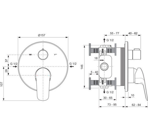 Ideal Standard Ceraflex 2027, potinkinis maišytuvas dušui/voniai, 2 krypčių, pasukamas diverteris