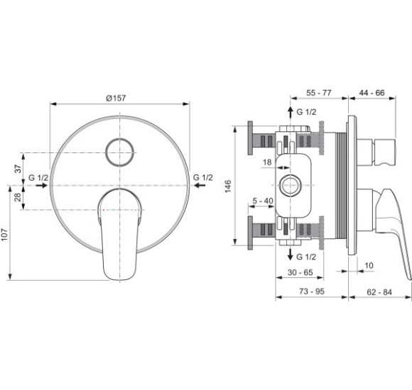 Ideal Standard Ceraflex 2027, potinkinis maišytuvas dušui/voniai, 2 krypčių, automatinis diverteris