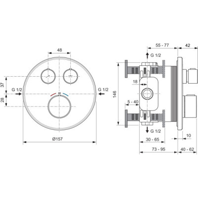 Ideal Standard Ceratherm Navigo T potinkinis termostatinis dušo maišytuvas, 2 krypčių