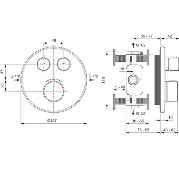 Ideal Standard Ceratherm Navigo T potinkinis termostatinis dušo maišytuvas, 2 krypčių