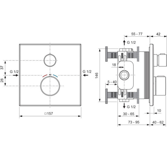 Ideal Standard Ceratherm Navigo C potinkinis termostatinis maišytuvas, 1 krypties