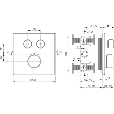 Ideal Standard Ceratherm Navigo C potinkinis termostatinis maišytuvas dušui, 2 krypčių