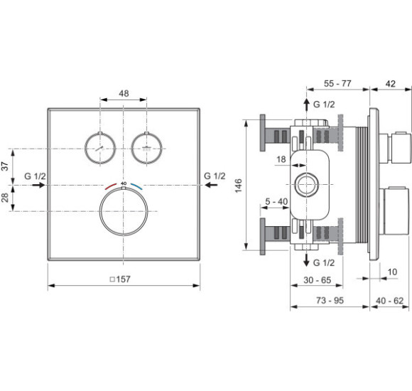 Ideal Standard Ceratherm Navigo C potinkinis termostatinis maišytuvas dušui, 2 krypčių