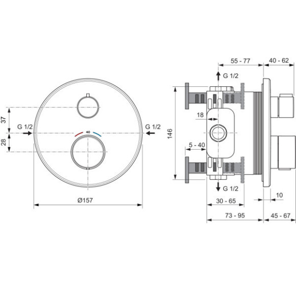 Ideal Standard Ceratherm T25 potinkinis termostatinis maišytuvas, 1 krypties