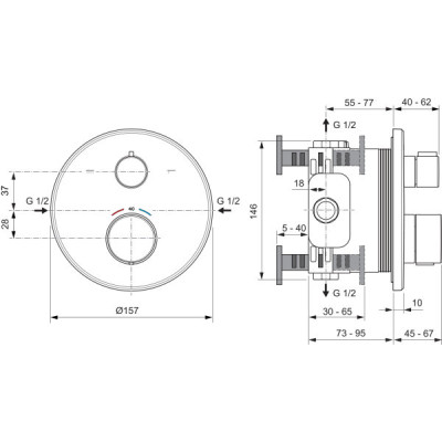 Ideal Standard Ceratherm T25 potinkinis termostatinis maišytuvas dušui/voniai, 2 krypčių