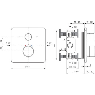 Ideal Standard Ceratherm C25 potinkinis termostatinis dušo ar vonios maišytuvas, 2 krypčių