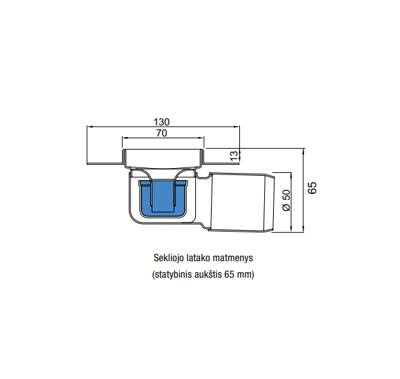 ACO ShowerDrain C latakas, su nerūdijančiojo plieno trapu, montuojama prie sienos, aukštis 65mm